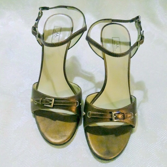 Anne Klein Bronze Metallic Leather Slingback Heels - Picture 3 of 5